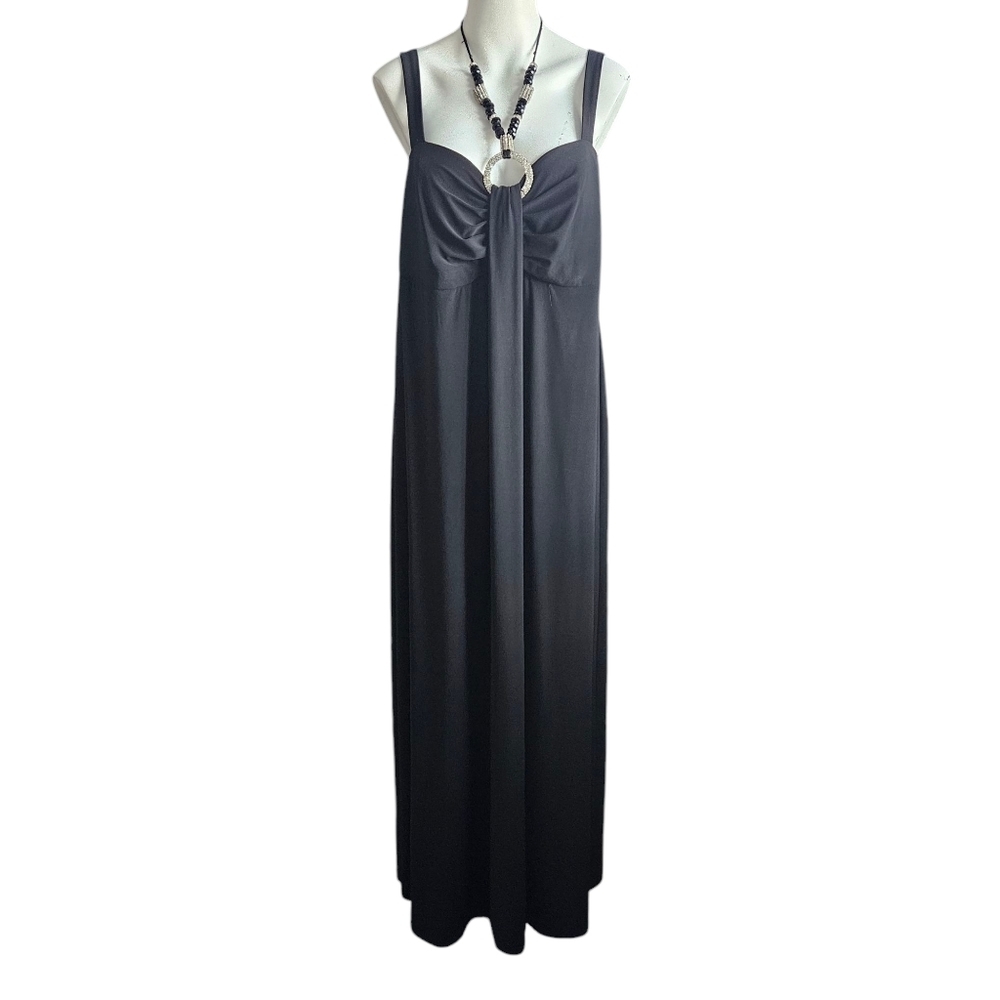 R & M Richards Black Halter Neck‎ Maxi Sz 14W Cocktail Resort Black Tie